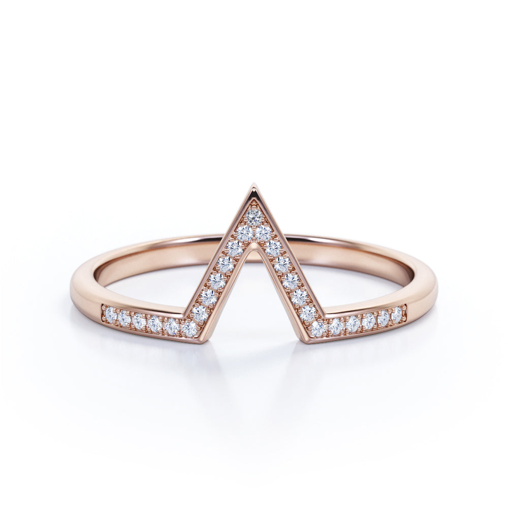 V Shape 0.25 TCW Round Shape Diamond Pave-Channel Wedding Band in White Gold