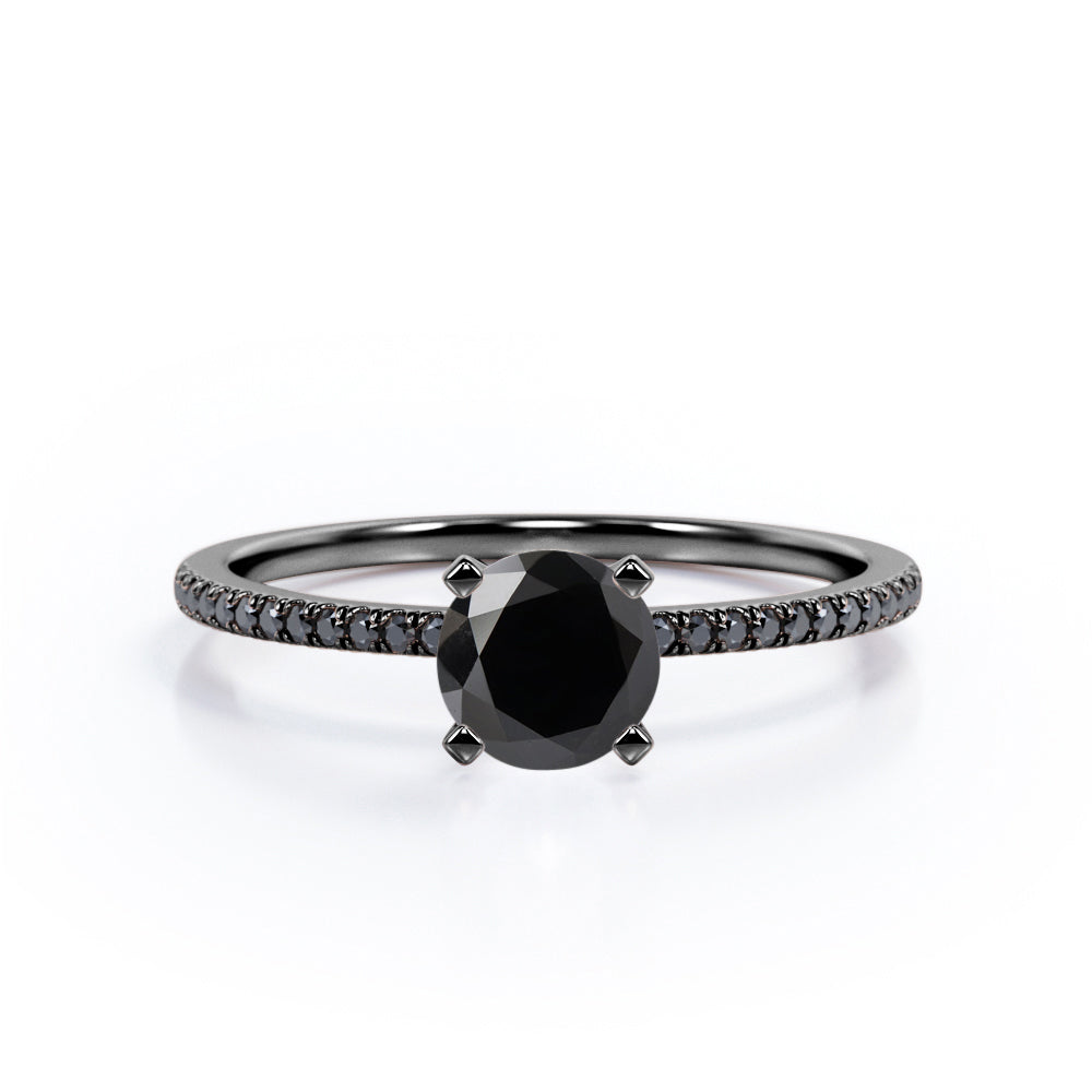 1.5 ct Round Lab Black Diamond 4-Prong Pave Engagement Ring