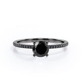 1.5 ct Round Lab Black Diamond 4-Prong Pave Engagement Ring