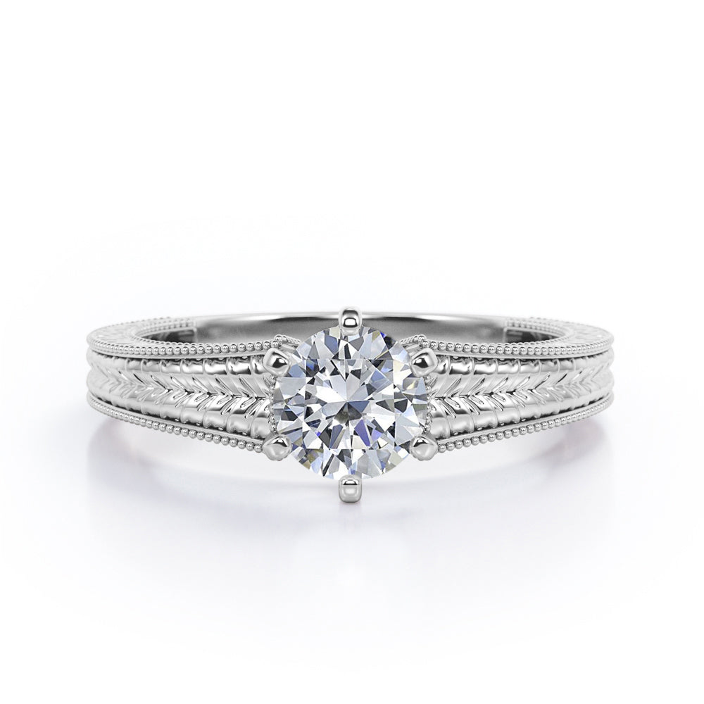 Vintage Bowtie Filigree 1 carat Round Moissanite Solitaire Engagement Ring in Yellow Gold