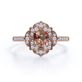 Art Deco 1.25 Carat Cushion Cut Peach Morganite and Diamond Engagement Ring in 10k Rose Gold Stunning Ring