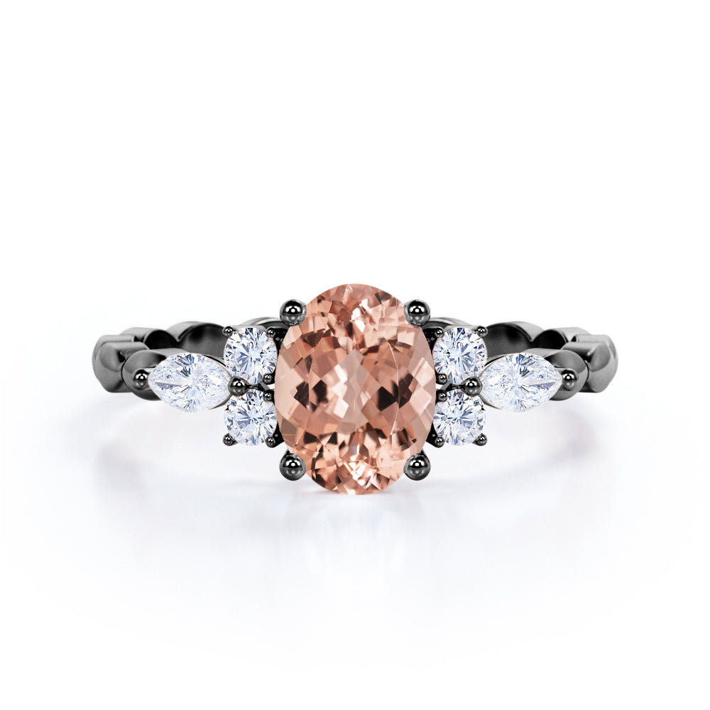 Twisted Rope Shank 1 carat Oval Morganite Engagement Ring in White Gold