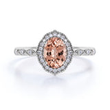 Vintage 1.50 ct Oval Morganite Halo Engagement Ring