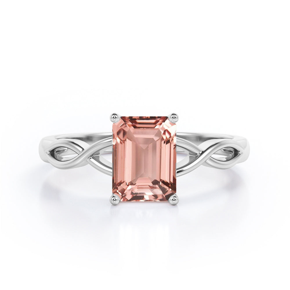 Solitaire 1 Carat Emerald Cut Morganite Infinity Engagement Ring In Rose Gold