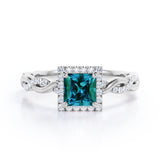 Twisted Four Claws 1.35 Carat Princess Cut Lab Created Alexandrite And Diamond Infinity Engagement Ring In White Gold For Her