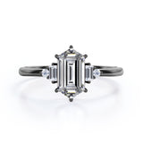 Different Shapes 5 Stone Ring - 0.8 carat Hexagon Moissanite and Diamond Engagement Ring in White Gold