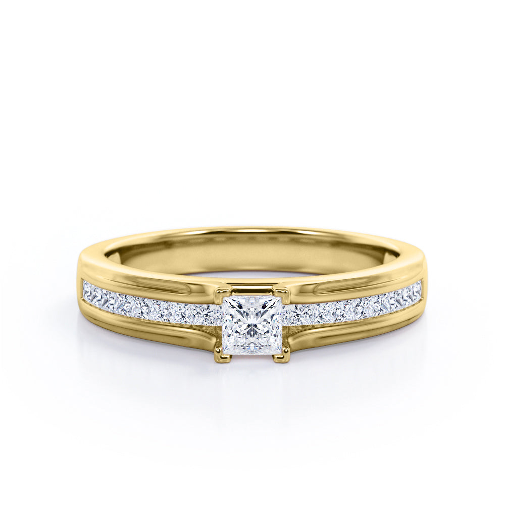 Certified 0.50 Ct Princess Lab Diamond Channel Engagement Ring