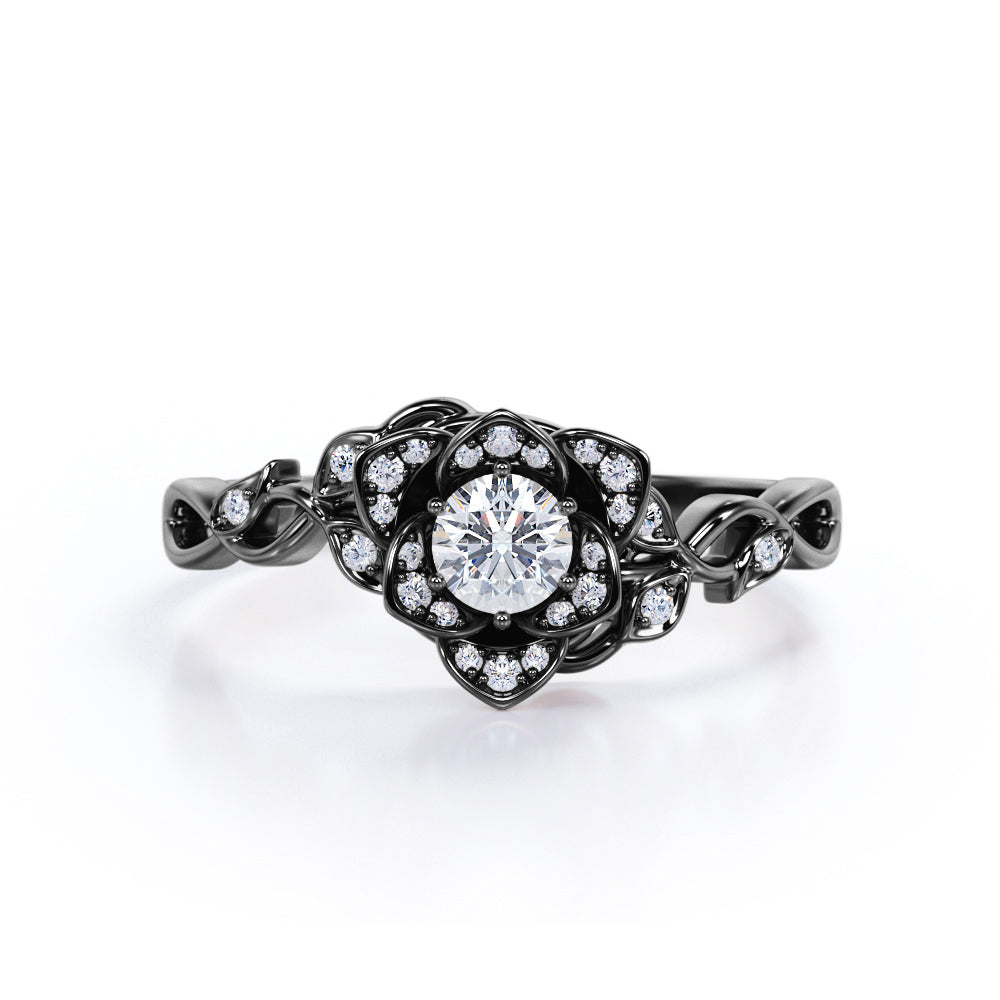 Black rhodium cadenza halo diamond ring Clearance