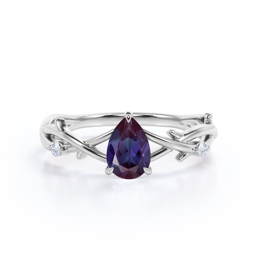 Twisted Twig 1.10 Ct Pear Lab Alexandrite Engagement Ring