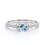 Leaves 1 ct Round Aquamarine Art Deco Engagement Ring