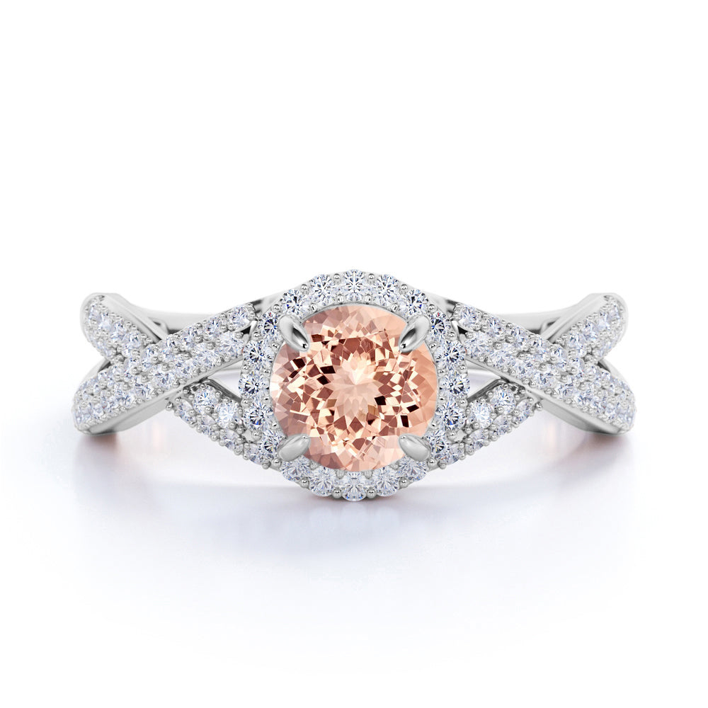 Infinity 1.50 ct Round Morganite Halo Engagement Ring