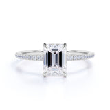 1.25 Carat Emerald Cut Moissanite Pave Engagement Ring