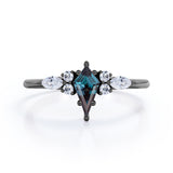 Modern Six Prong Set 1 Carat Kite Shaped Lab Created Alexandrite And Diamond Seven Stone Engagement Ring For Women In White Gold