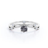 Contour Solitaire 0.60 Carat Round Cut Smokey Black Needles Rutilated Quartz and Diamond Modern Engagement Ring