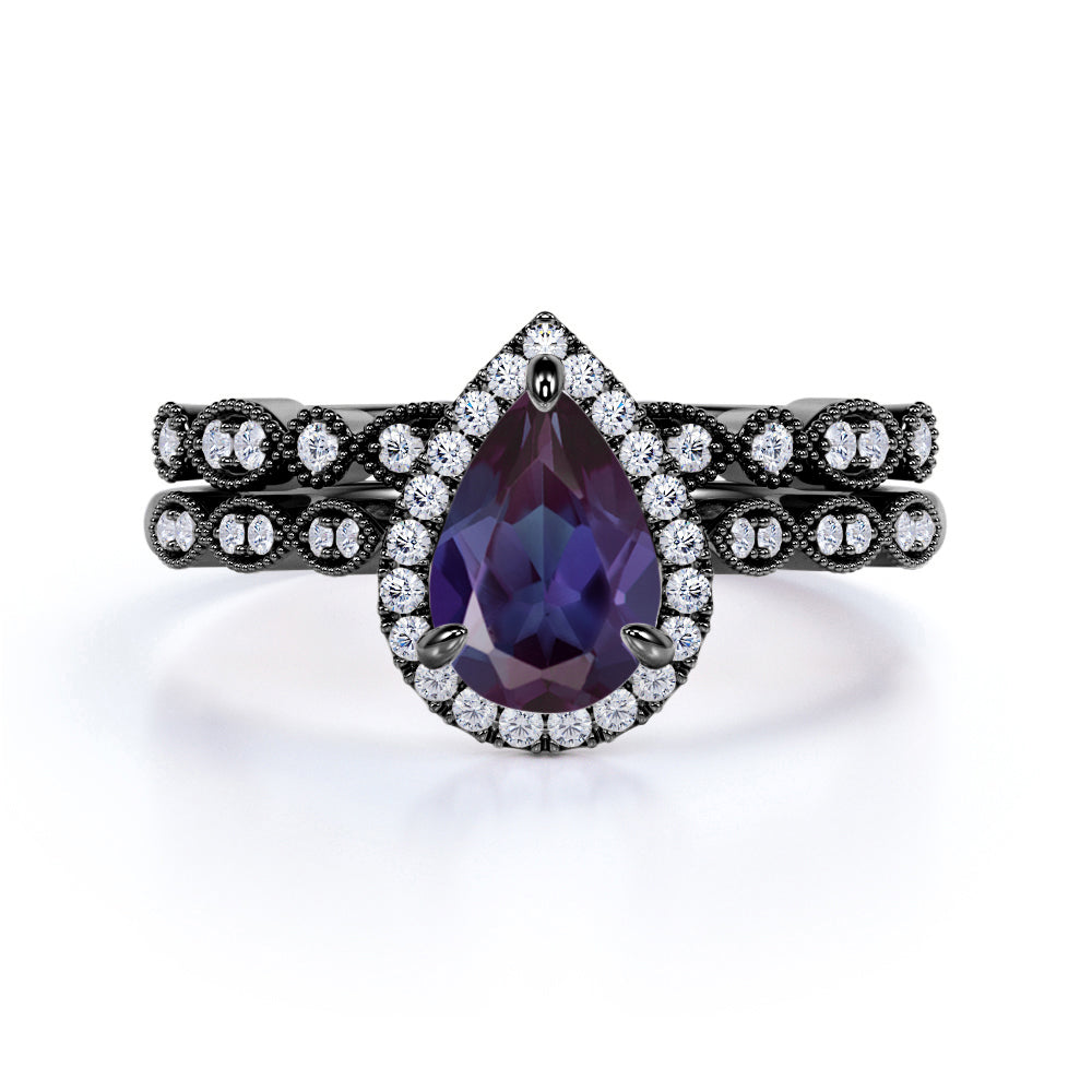 Art Deco 1.75 Ct Pear Lab Alexandrite Engagement Ring