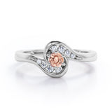 Whirly Gemstone 0.55 carat Round Morganite and Moissanites Artistic Engagement Ring in Rose Gold