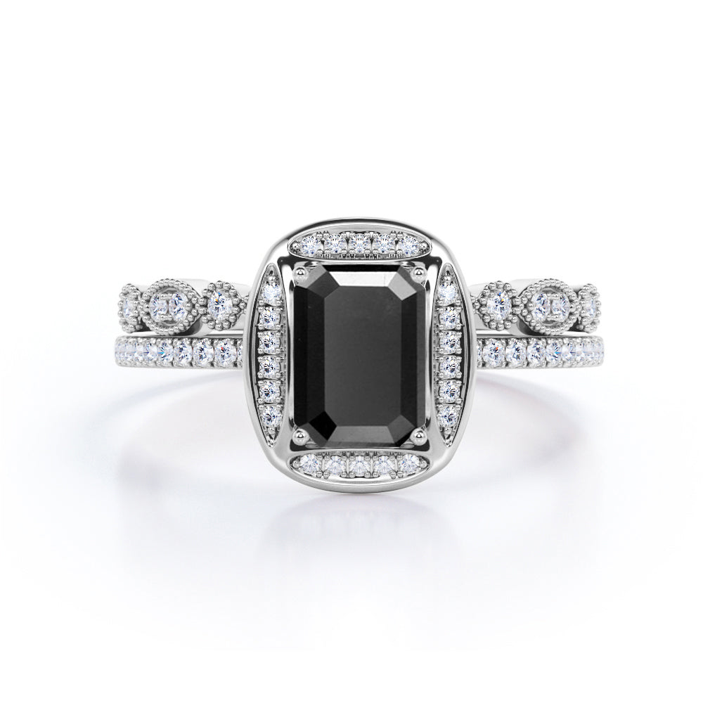 Bestselling 1.75 Carat Wedding Ring Set with Lab Black Diamond for Women in Rose Gold