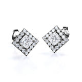 Bezel 4 Prong 0.43 CT TDW Princess Cut Certified Lab Diamond Pave Set Stud Earrings in White Gold