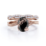 1.50 ct Oval Lab Black Diamond Leaf Vine Bridal Set