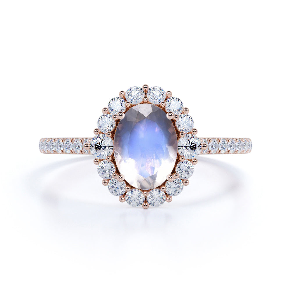 1.25 ct Oval Moonstone Halo Engagement Ring