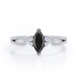 Stylish 1.45 Carat Marquise Cut Black Diamond Double Shank Engagement Ring In White Gold