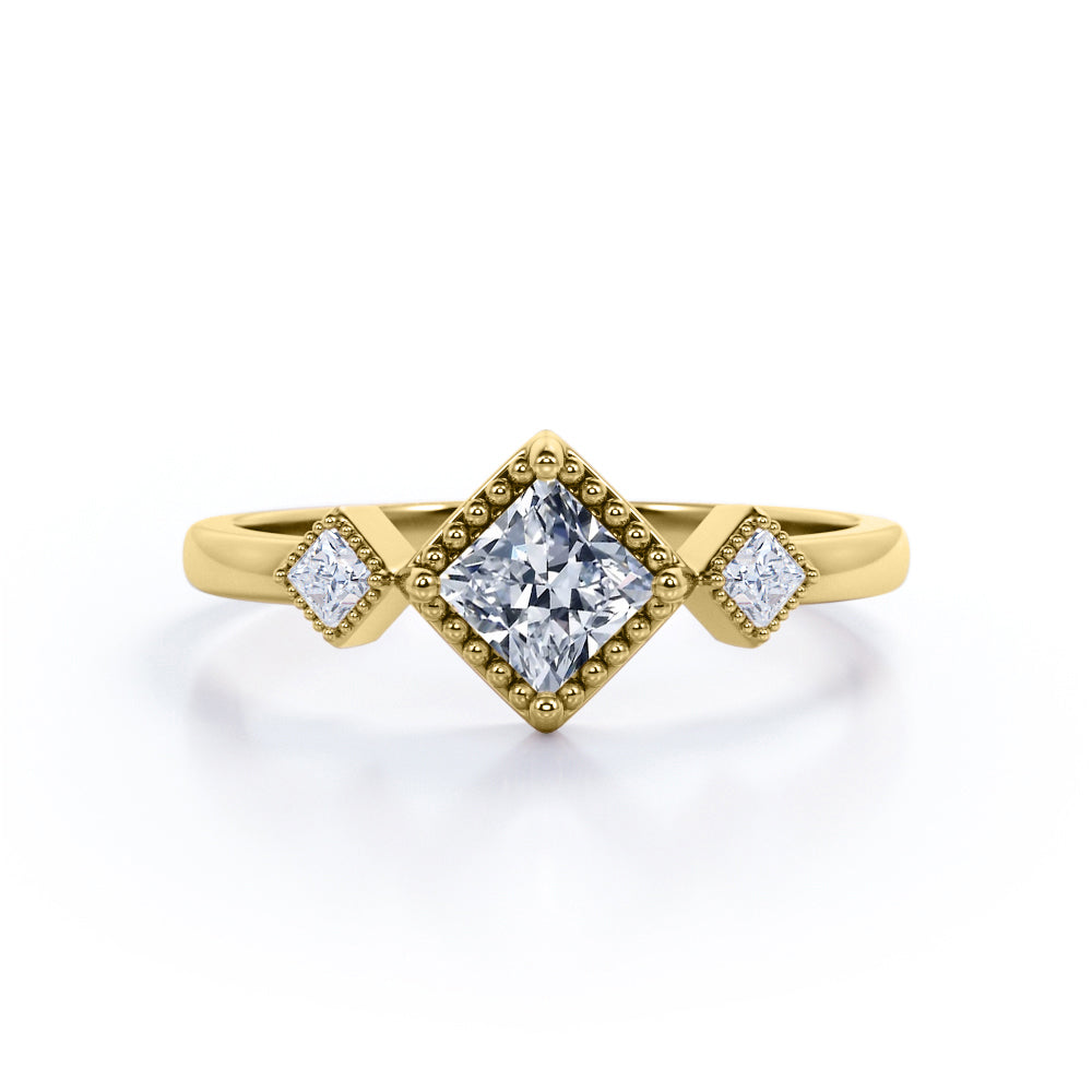 1 Carat Princess Cut Moissanite And Diamond Three Stone Pave Engagement Ring In White Gold