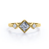 1 Carat Princess Cut Moissanite And Diamond Three Stone Pave Engagement Ring In White Gold