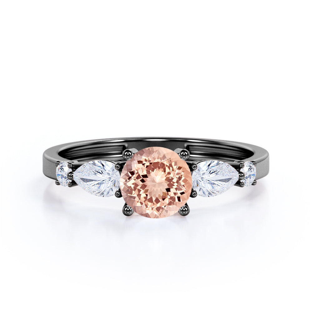 Captivated Five Stone 1 carat Round Morganite and Moissanite Engagement Ring is Rose Gold- Special Gift