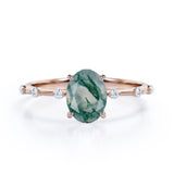 Tapered 0.6 Ct Oval Green Moss Agate Engagement Ring