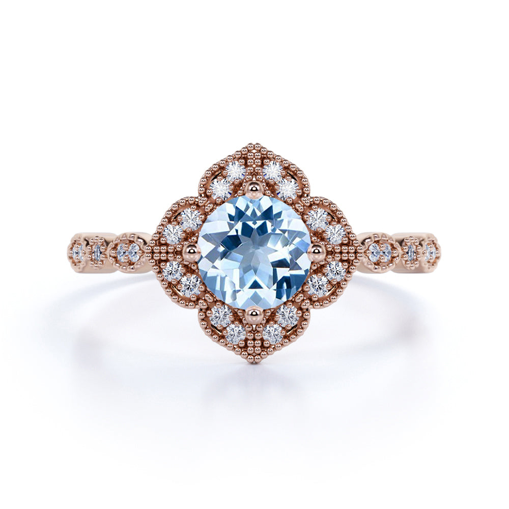 Antique 1.50 ct Round Aquamarine Migrain Engagement Ring
