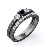 1.25 ct Round Lab Black Diamond Three Stone Bridal Set