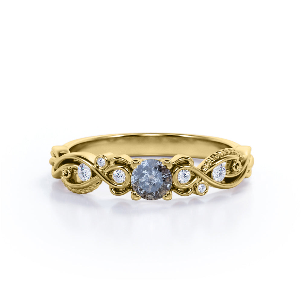 Floral 0.50 Ct Round Salt and Pepper Diamond Engagement Ring