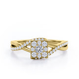 Semi Twisted Infinity 0.9 Carat Round Shape Moissanite and diamond Square Floral Cluster in Yellow Gold