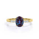 Classic 1.15 Carat Oval Cut Lab Created Alexandrite and Diamond Seven Stone Engagement Ring In White Gold
