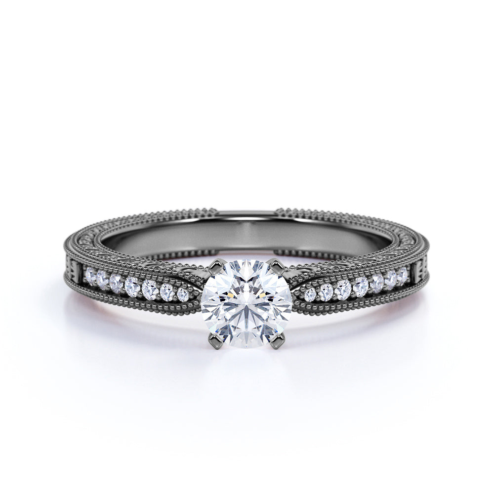 Milgrain 0.50 Ct Round Cut Diamond Engagement Ring