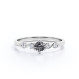 Dainty 6 Prong 0.60 Carat Round Cut Black Hair Dendritic Rutilated Quartz and Diamond Twist Engagement Ring