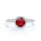 Halo 1.50 ct Round Lab-Created Ruby Pave Engagement Ring