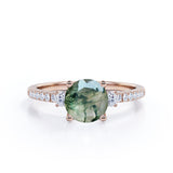 1.50 Carat Round Cut Pave Moss Agate Ring