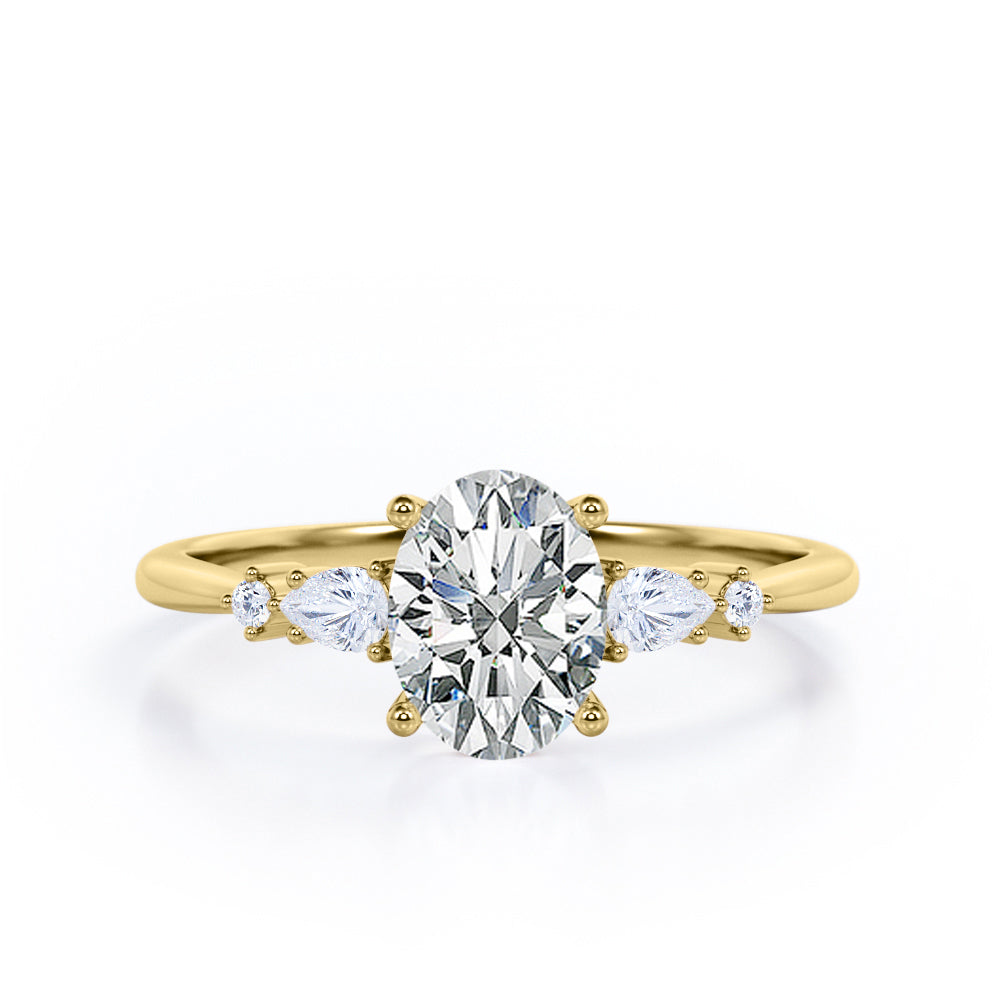 Classic Five Stone 0.6 carat Oval Moissanite and Diamond Engagement Ring in Rose Gold