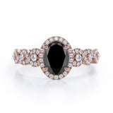 Twisted Pave Set 1.45 Carat Oval Cut Black Diamond Halo Infinity Engagement Ring In Rose Gold