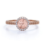 Zigzag 1.50 Carat Round Light Peach Morganite and Diamond Wave Engagement Ring in White Gold