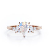 Fashionable 7 Stones 0.6 carat Pear Moonstone and Diamond Engagement Ring in White Gold