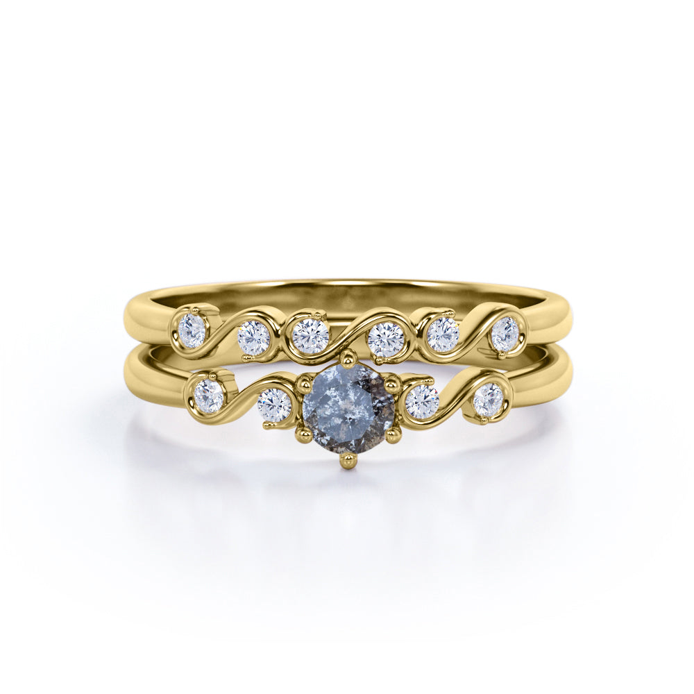 Twist 0.85 Ct Round Salt and Pepper Diamond Wedding Ring Set