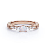 Delicate Four Prong 1.25 Carat Round Cut Fire Opal And Diamond Vintage Filigree Engagement Ring In Rose Gold