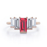 Graduated Baguette 1.5 carat Lab Ruby and Cubic Zirconia Engagement Ring in White Gold