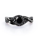Tensioned Halo Set - 1.25 TCW Round Shaped Lab Created Black Diamond - Semi Pave Infinity Engagement Ring in White Gold