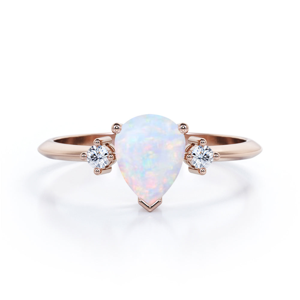Trilogy 1.10 Carat Tear Drop Genuine Opal And Diamond Three Stone Engagement Ring In White Gold