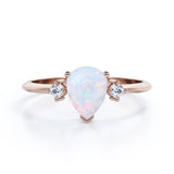 Trilogy 1.10 Carat Tear Drop Genuine Opal And Diamond Three Stone Engagement Ring In White Gold