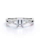 1.25 Carat emerald cut Moissanite and Diamond Solitaire Infinity Engagement Ring in 10k White Gold