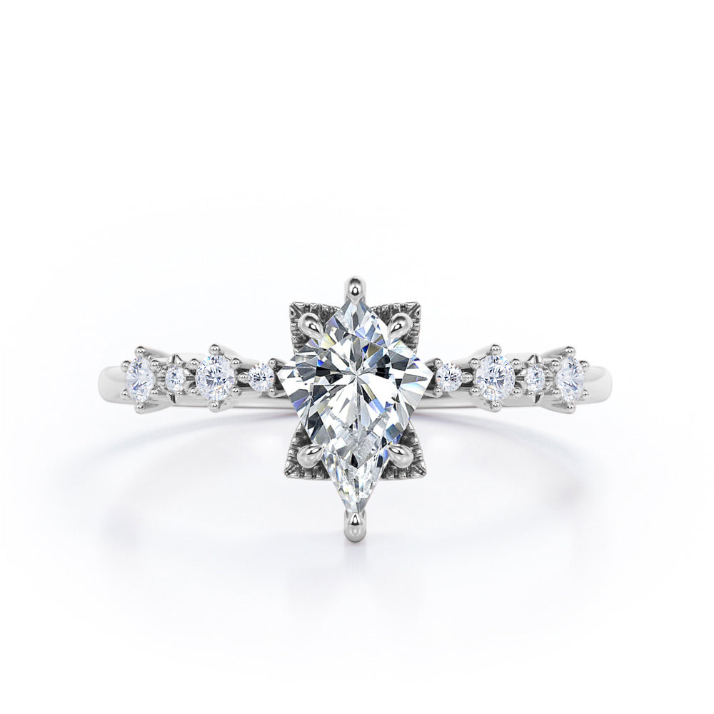 Fancy Star 0.6 carat Kite Moissanite and Diamonds Engagement Ring in Rose Gold